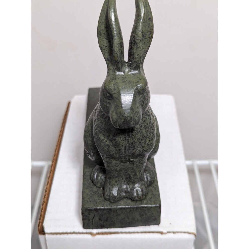 Bunny Rabbit Doorstop Wedge Cast Iron Rustic Antique Turquoise Garden Decor - Picture 2 of 6